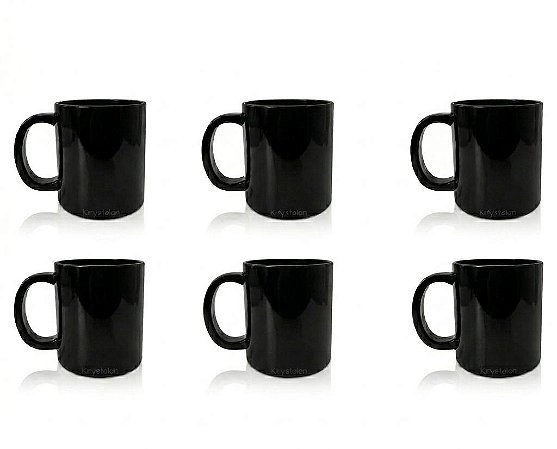 Kit 6 Canecas Policarbonato Preta 300ml