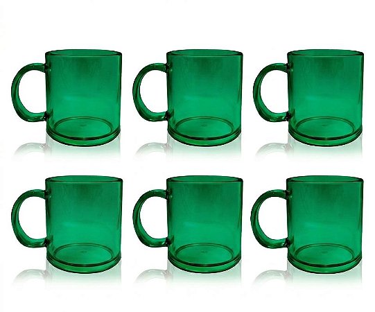 Kit 6 Canecas Policarbonato Verde 300ml