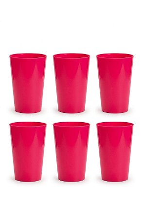 Kit 6 Copos Acrílicos Rosa Pink 360ml