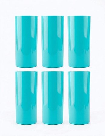 Kit 6 Copos Long Drink Acrílico Azul Tiffany 320ml