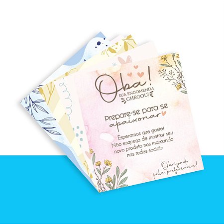 CARTÕES PERSONALIZADOS DE AGRADECIMENTO COM SUA MARCA 8,5x9,5CM