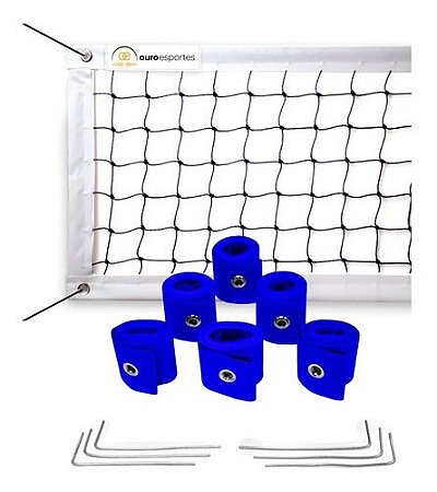 Kit Recreação-rede De Vôlei 5m. 4 Faixas+ Bola+marcação Azul - Ouro Esportes
