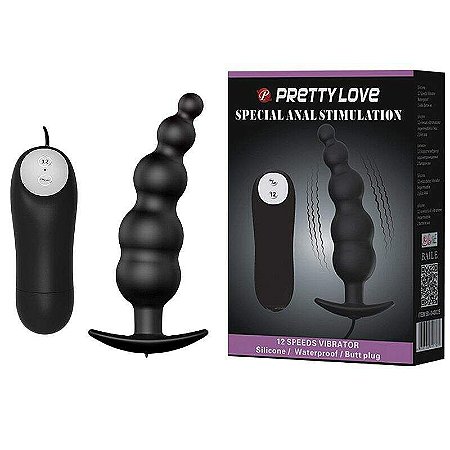 PLUG ANAL EM SILICONE COM VIBRO ESCALONADO PRETTY LOVE