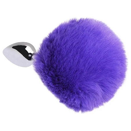 PLUG ANAL EM METAL CROMADO COM POMPOM PELUCIA SLIM