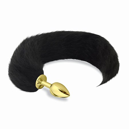 PLUG ANAL EM METAL DOURADO COM RABO LONGO 50CM HARD