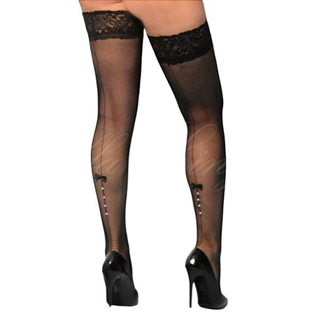 MEIA 7/8 COM DETALHES EM RENDA NA BARRA E STRASS YAFFA Y2001