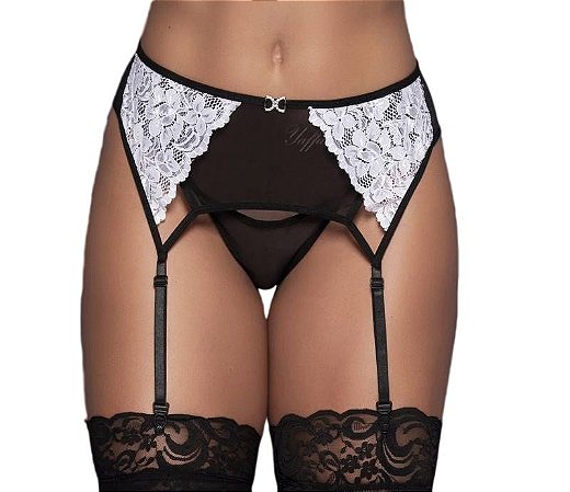 CINTA LIGA EM TULE RENDA COM CALCINHA EM TULE YAFFA Y2077