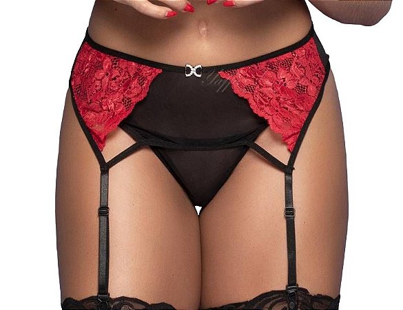 CINTA LIGA EM RENDA COM CALCINHA EM TULE YAFFA Y2076