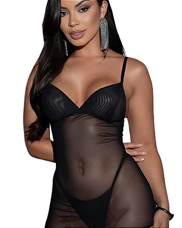 CAMISOLA EM TULE ABERTURA COSTAS COM CALCINHA UNIVERSO FEMININO