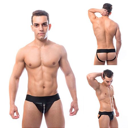 CUECA SENSUAL JOCKSTRAP COURO SINTETICO COM ZIPER