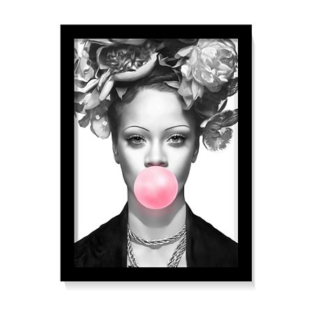 Quadro Decorativo Rihanna Rosas P&B Art Poster