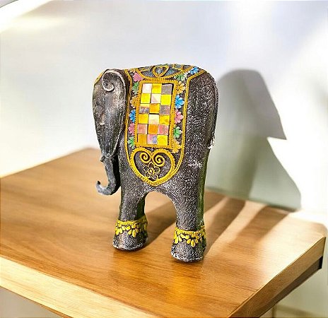 Elefante Gesso Cerâmico com Espelhos 20 cm