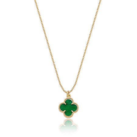 COLAR TREVO VERDE ESMERALDA - BANHO DE OURO