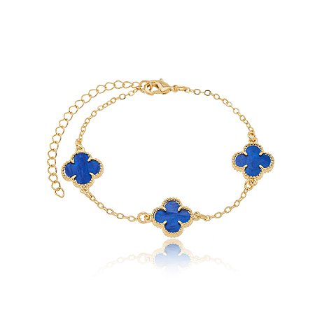 PULSEIRA TREVOS AZUL BIC - BANHO DE OURO