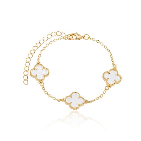 PULSEIRA TREVOS MADRE PÉROLA - BANHO DE OURO