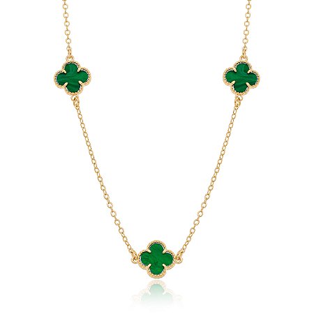 COLAR TREVOS VERDE ESMERALDA - BANHO DE OURO