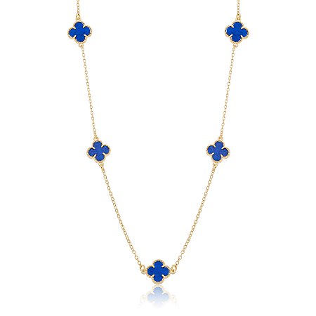 COLAR LONGO TREVOS AZUL BIC - BANHO DE OURO