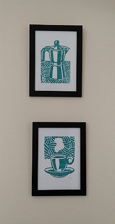 Conjunto xilogravuras - Cafeteira e Xícara