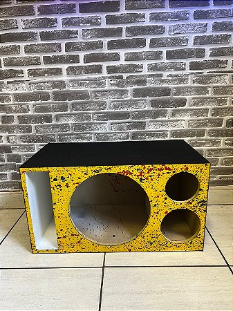 CAIXA TRIO DE 12" VAZIA AMARELA E PRETA - FRONTAL NA PINTURA PARA BOCAL DE CORNETA DE PLÁSTICO COMUN