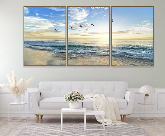 Trio de Quadro Mar Nascer do Sol