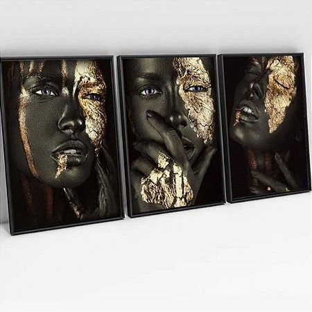 Trio de Quadros Black Gold