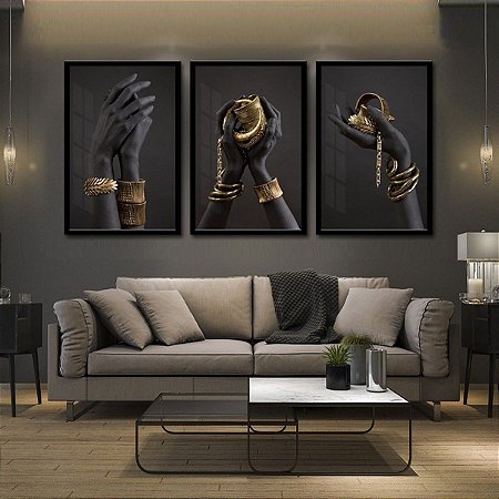 Trio de Quadros Black Gold 2