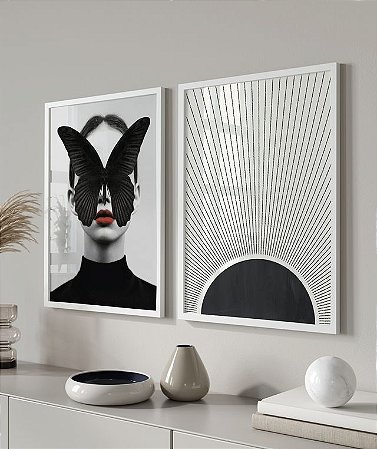 Dois Quadros - Mulher Borboleta e Abstrato