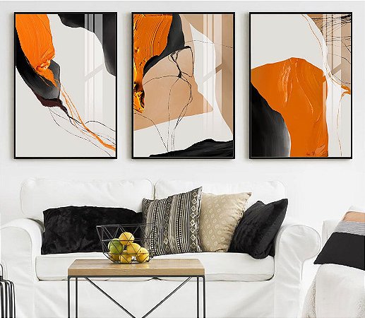 Trio de Quadro Abstrato Laranja