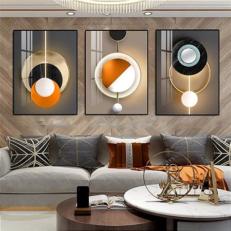 Trio de Quadros Decorativos Illuminated Circle