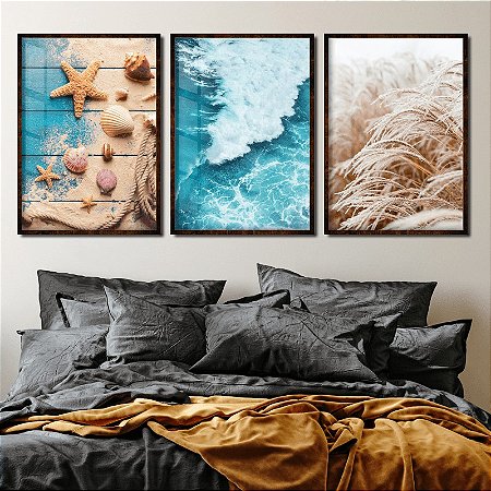 Trio de Quadros Mar e Trigo