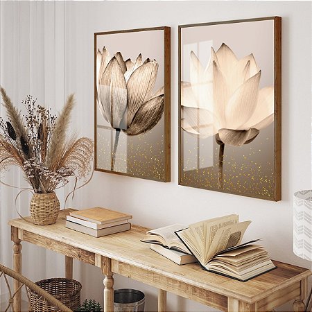 Dois Quadros - Flores Bege