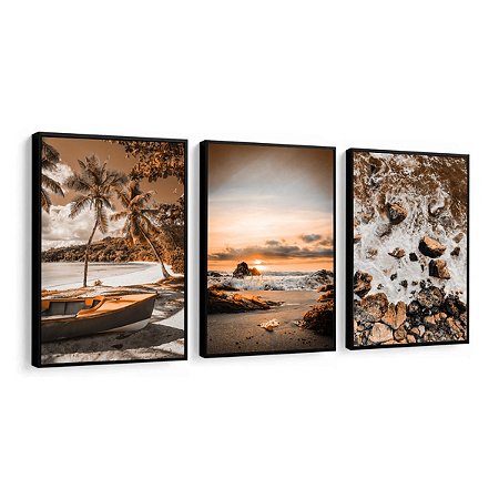 Trio de Quadro Mar Coqueiro e Praia