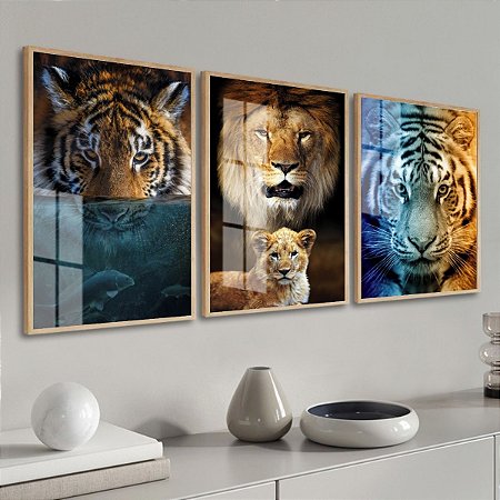 Quadro Leão e Tigre Tabuleiro de Xadrez