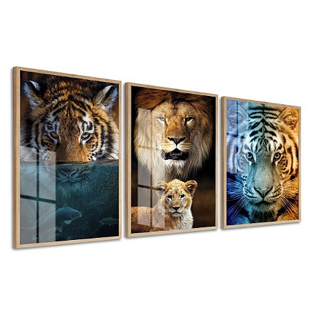 Quadro Leão e Tigre Mesa de Xadrez