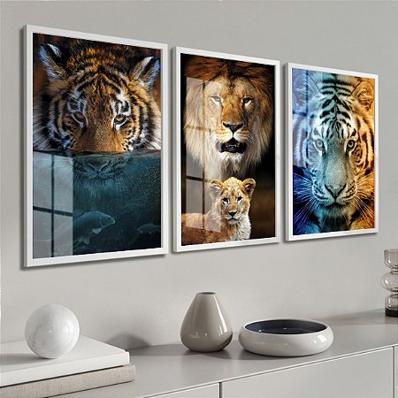 Quadros Decorativos Tigre e Palavras Significados Kit 2 peças 30x40cmFrases  e significado