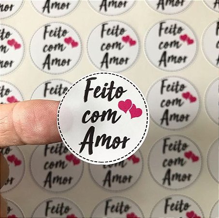 Adesivo redondo Feito com Amor 3cm - 50 unidades