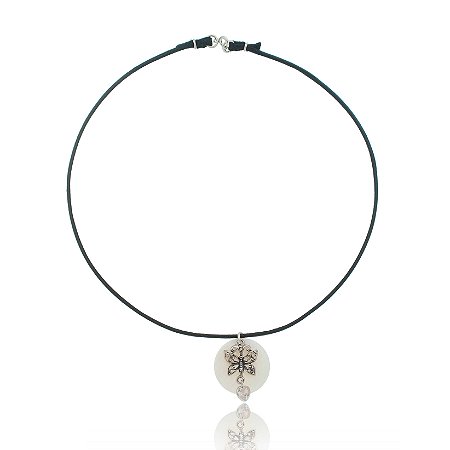 CHOKER DE PRATA MADREPÉROLA E BORBOLETA