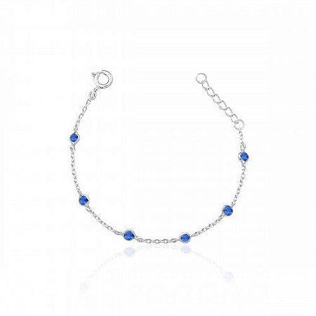 PULSEIRA DE PRATA  INFANTIL BOLINHA AZUL ESCURO