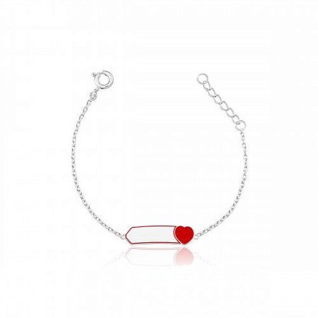 PULSEIRA DE PRATA INFANTIL CORAÇÃO VERMELHO