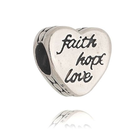 BERLOQUE DE PRATA CORAÇÃO FAITH HOPE LOVE ( Fé, Esperança e Amor )