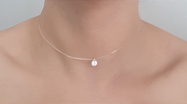 CHOKER DE PRATA E SILICONE PONTO DE LUZ