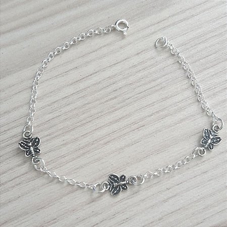 PULSEIRA DE PRATA ELINHOS COM BORBOLETINHAS