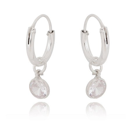 BRINCO ARGOLA  1,6 CM COM ZIRCONIA CRISTAL EM PRATA