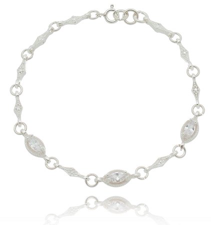 PULSEIRA DE PRATA FINA NAVETE CRISTAL