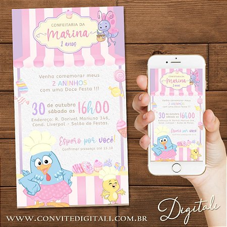 Convite Doceria da Galinha Pintadinha Candy Colors - Arte Digital