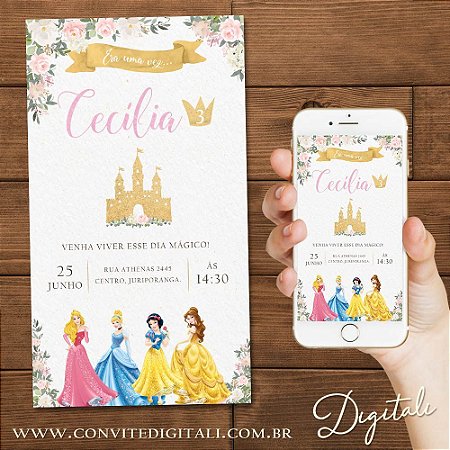 Convite Princesas Disney no Jardim - Arte Digital