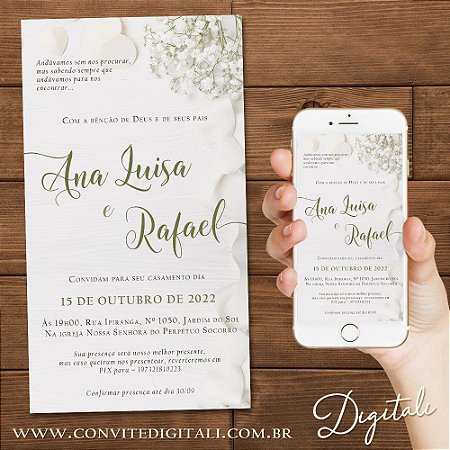 Convite Casamento Folhagem Greenery Mosquitinho - Arte Digital