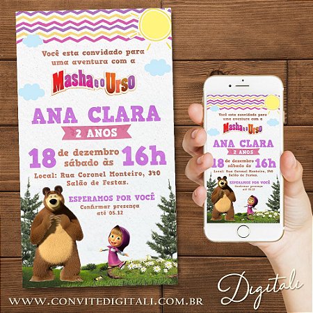 Convite Masha e o Urso - Arte Digital
