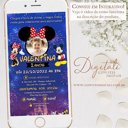 Convite Interativo com Link Aniversário Infantil Disney - Digital