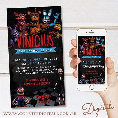 Convite Five Nights At Freddy's - Arte Digital